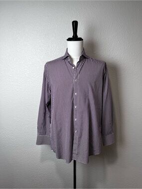 XACUS Purple and White Checkered Button Down Size 17/43
